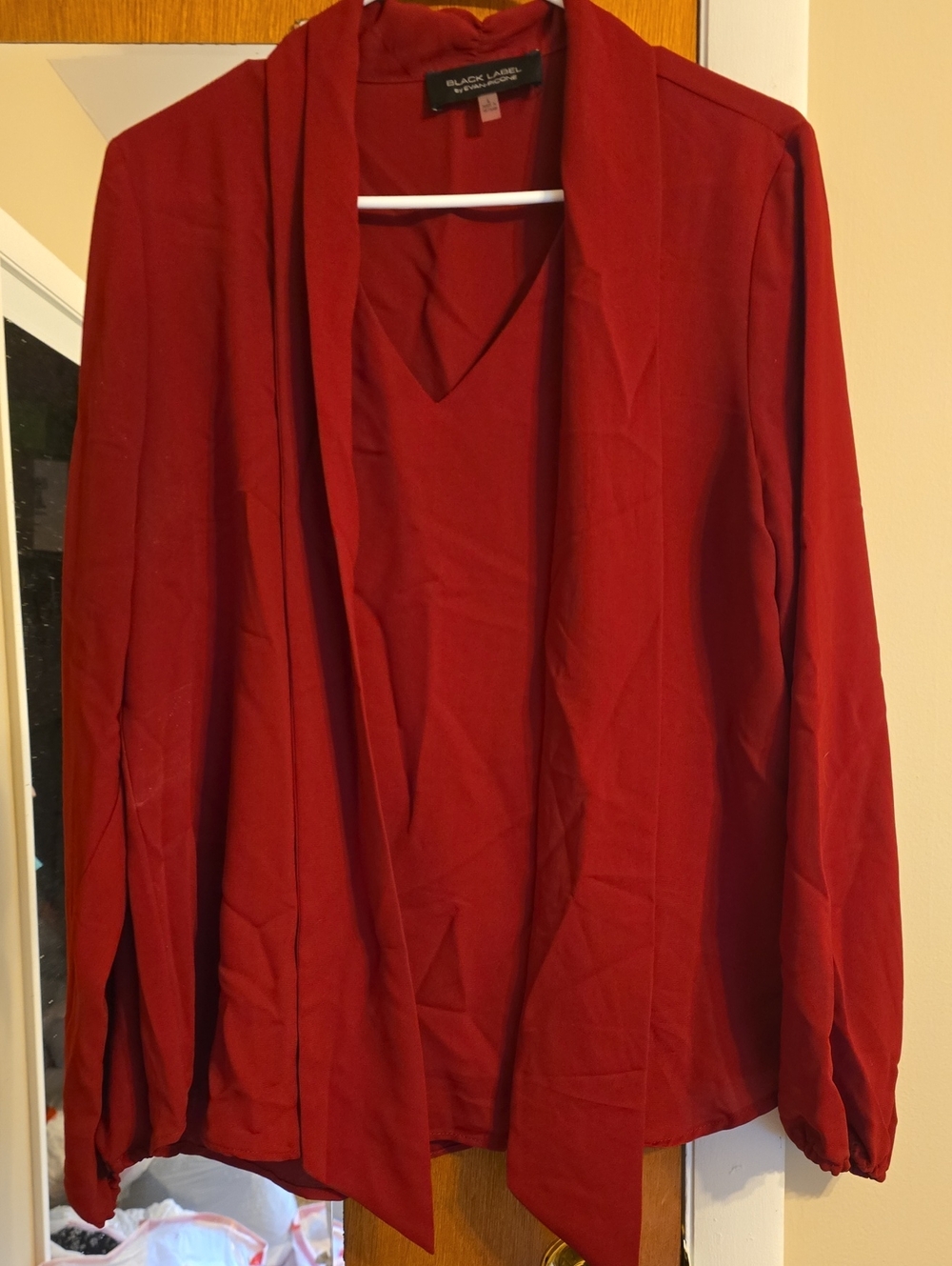 Evan Picone Deep Red Draped Open Front Blouse